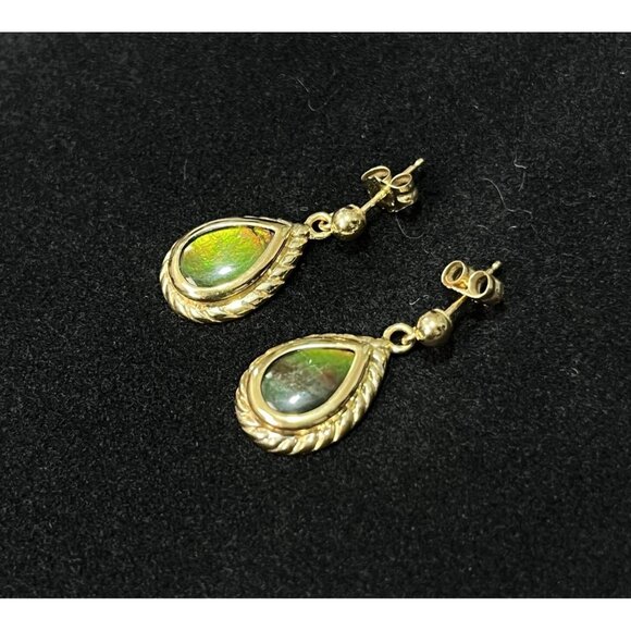 Ammolite Triplet Pear Shape Drop Earrings 14K Gold QVC‎ Dangles - Picture 3 of 7